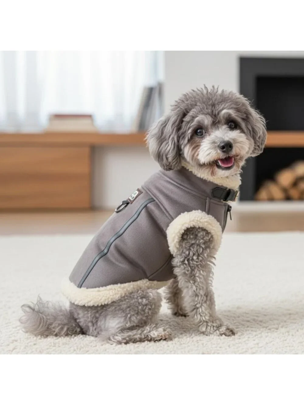 Stylish Retro Aviator Dog Jacket with Sherpa Lining, Faux Leather Winter Coat